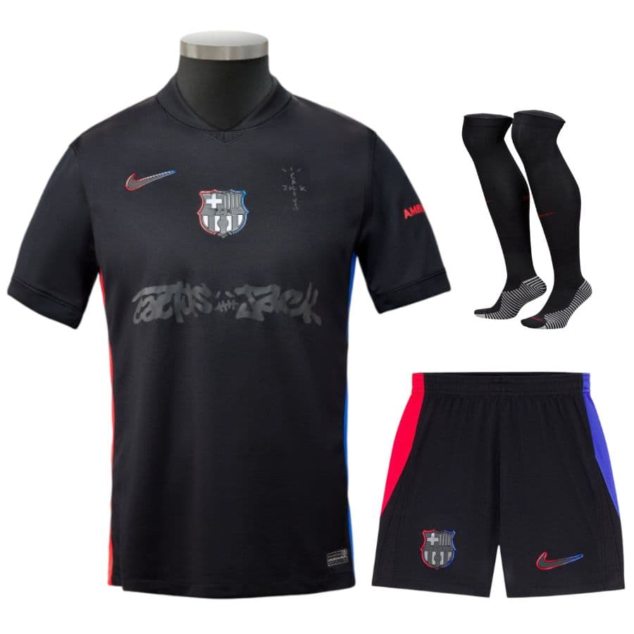 KIT CALCIO BAMBINO BARCELLONA TRASFERTA TRAVIS SCOTT 2024-2025