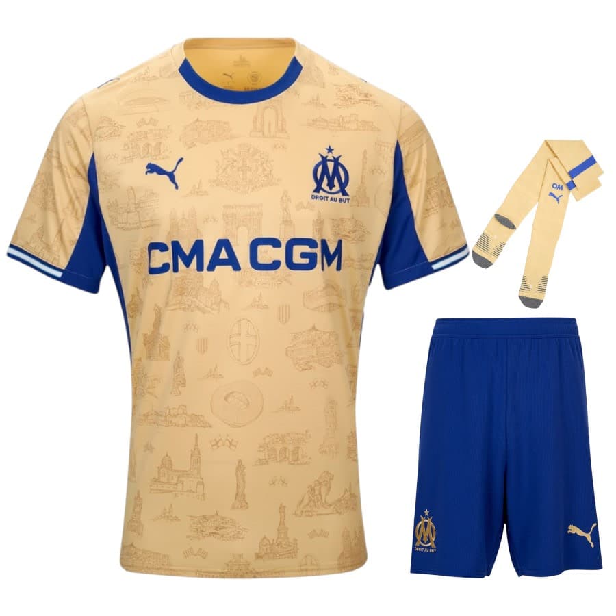 KIT CALCIO BAMBINO OLYMPIQUE MARSIGLIA QUARTA 2025-2026